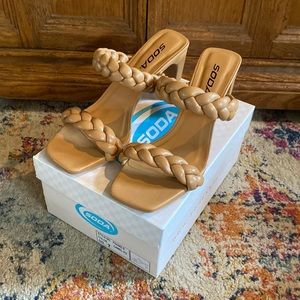 Soda Nude Braided Strap Healed Sandal